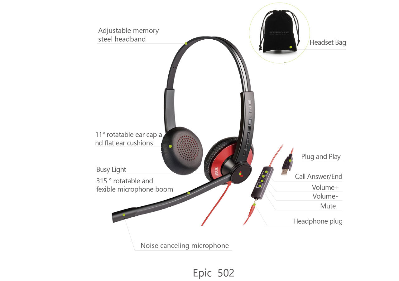 EPIC 502-R Diadema Binaural Rojo y Negro